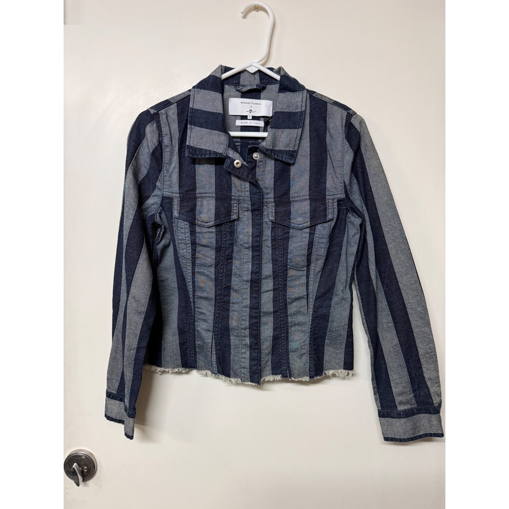 Marques Almeida x 7 For All Mankind Striped Denim Jacket Blue Grey Small NWT